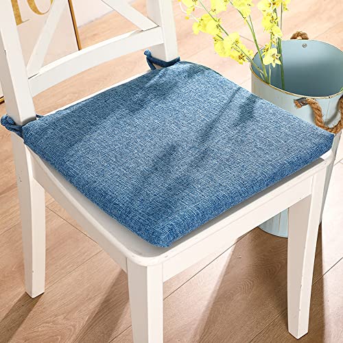 Stuhlkissen für Esszimmerstühle mit Bändern 4er Set Baumwolle und Leinen waschbar quadratische Polster mit Riemen bequeme weiche Sitzfläche für Küchen Büro 45,7 x 45,7 cm (blau) 45,7 x 45,7 cm von LinFortune