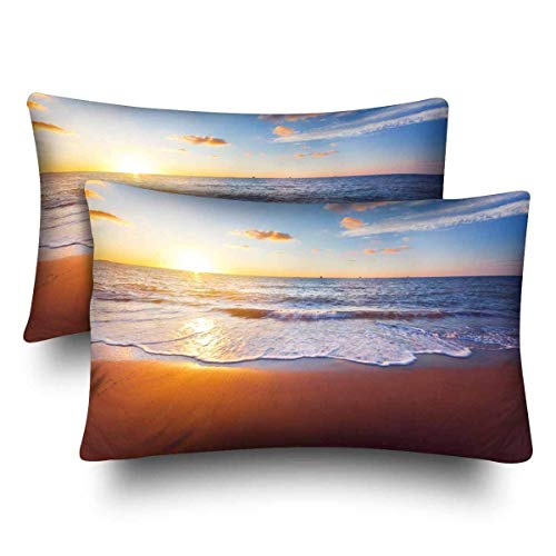 2Er Set Kissenbezüge Sonnenuntergang, Strand, Sand, Welle, Ozean, Sommerzeit Sofa Dekoratives Kissenbezüge Wohnkultur Lounge Wurfkissenbezügen Moderne Auto Rechteckigen Kissenbezug, 60x40cm von LinGaoLianHuRuiWangLuoKeJi