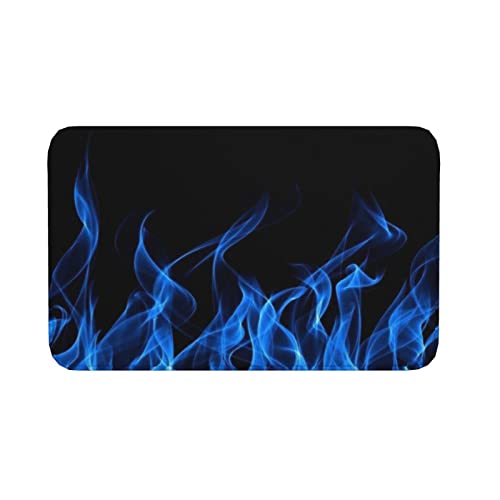 Fussmatte Blaue Flamme, Schwarzer Hintergrund, Feuer Eingangsteppich Modernen Schmutzfangmatte Waschbar Badezimmer Matte, Für Außen & Innen, Haustür, 60x40cm von LinGaoLianHuRuiWangLuoKeJi