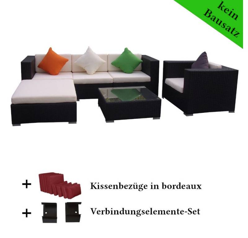 LinJa Gartenlounge-Set Poly Rattan Gartenmöbel Florida, Gartenlounge Sitzgruppe Kissenbezüge bordeaux von LinJa
