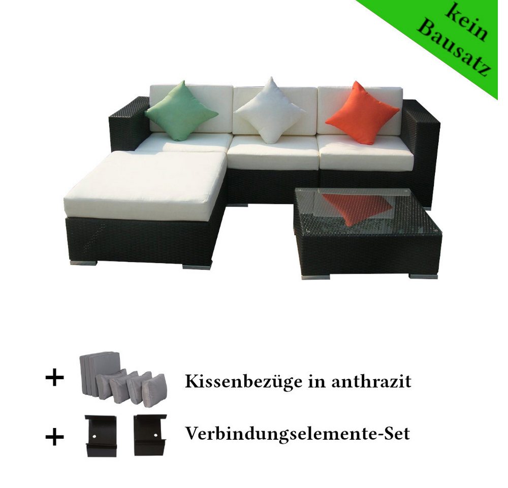 LinJa Gartenlounge-Set Poly Rattan Gartenmöbel Houston, Gartenlounge Sitzgruppe Kissenbezüge anthrazit LinJa Gartenlounge-Set Poly Rattan Gartenmöbel Houston, Gartenlounge Sitzgruppe Kissenbezüge anthrazit von LinJa