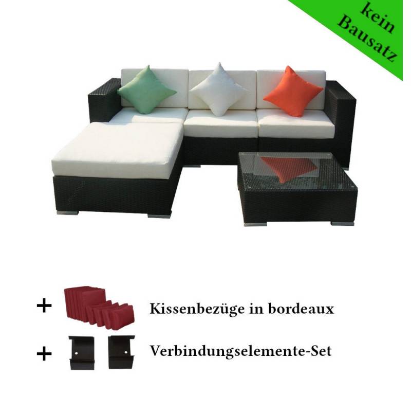 LinJa Gartenlounge-Set Poly Rattan Gartenmöbel Houston, Gartenlounge Sitzgruppe Kissenbezüge bordeaux von LinJa