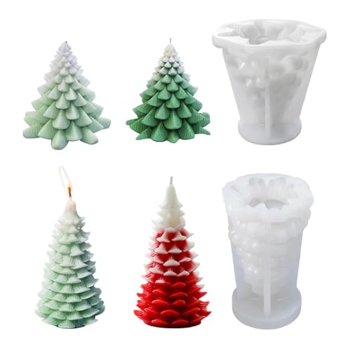 LinJunnz 2 Stück Kerzenform Silikon Weihnachtsbaum Kerzenform Kerzenformen zum Gießen Weihnachtsbaum Silikonform Kerze DIY Kerzen Formen Silikon für DIY Duftkerze, Weihnachten Handwerk Ornamente von LinJunnz