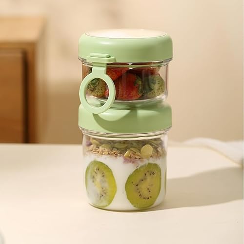 LinJunnz Großer Edelstahl Müslibecher to Go, Joghurtbecher to Go Mit Löffel, 530ml+330ml Tragbarer Auslaufsicherer Müslibecher Geeignet für Gefrierschrank, Spülmaschine, Erwachsene（Grün） von LinJunnz