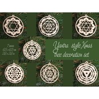 Yantra Hindi Heilige Geometrie Ornamente Aus Holz New-Age - 7 Stück Set von LinLaserWorks