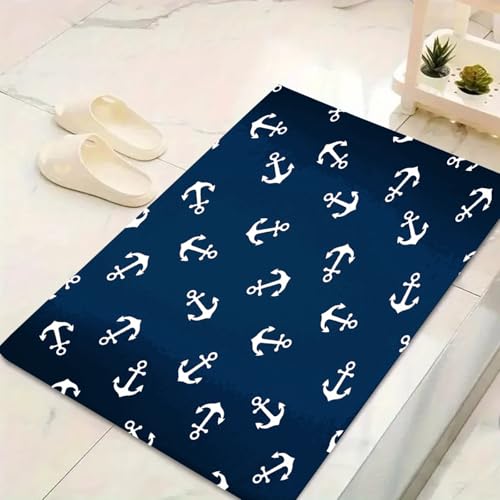 LinQton Anchor Fußmatte mit klassischem Streifen-Design, rutschfester Badteppich mit Gummi-Rückseite für Schlafzimmer, Wohnzimmer, Küche, Flur (Farbe 2,60 x 90 cm) von LinQton