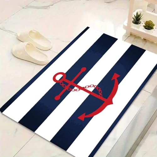 LinQton Anchor Fußmatte mit klassischem Streifen-Design, rutschfester Badteppich mit Gummi-Rückseite für Schlafzimmer, Wohnzimmer, Küche, Flur (Farbe 3,120 x 180 cm) von LinQton