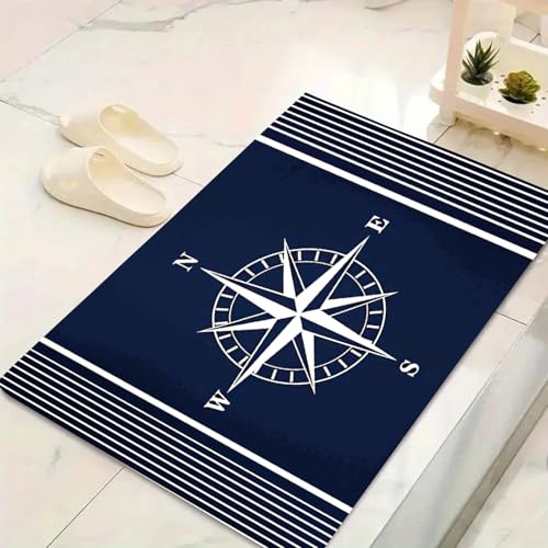 LinQton Anchor Fußmatte mit klassischem Streifen-Design, rutschfester Badteppich mit Gummi-Rückseite für Schlafzimmer, Wohnzimmer, Küche, Flur (Farbe 6,40 x 60 cm) von LinQton