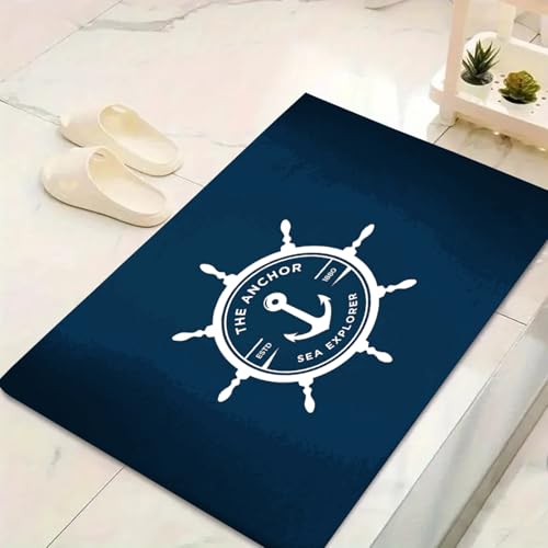 LinQton Anchor Fußmatte mit klassischem Streifen-Design, rutschfester Badteppich mit Gummi-Rückseite für Schlafzimmer, Wohnzimmer, Küche, Flur (Farbe 7,80 x 120 cm) von LinQton