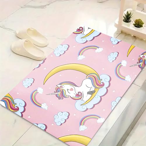 LinQton Einhorn-Fußmatte, Catoon, Regenbogen-Einhorn, rutschfeste Fußmatte, Wohnzimmer, waschbar, Fußmatten für Kinderzimmer, Kinderzimmer, 60 x 90 cm, Farbe 5 von LinQton
