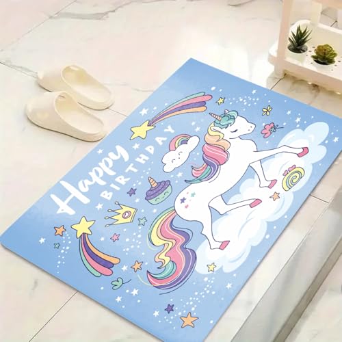 LinQton Einhorn-Fußmatte, Catoon, Regenbogen-Einhorn, rutschfeste Fußmatte, Wohnzimmer, waschbar, Fußmatten für Kinderzimmer, Kinderzimmer, 80 x 120 cm, Farbe 6 von LinQton