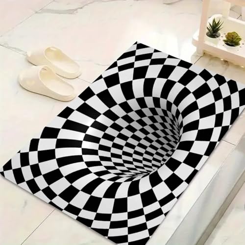 LinQton Geometrische Fußmatte, modern, geometrisch, sechseckig, schwarz-weiß, kariert, Teppich, abstraktes Karomaster, stereoskopisches Ziegelwand-Design, rutschfeste Eingangsmatte (40 x 60 cm, Farbe von LinQton