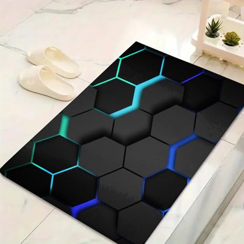 LinQton Geometrische Fußmatte, modern, geometrisch, sechseckig, schwarz-weiß, kariert, Teppich, abstraktes Karomaster, stereoskopisches Ziegelwand-Design, rutschfeste Eingangsmatte (90 x 150 cm, Farbe LinQton Geometrische Fußmatte, modern, geometrisch, sechseckig, schwarz-weiß, kariert, Teppich, abstraktes Karomaster, stereoskopisches Ziegelwand-Design, rutschfeste Eingangsmatte (90 x 150 cm, Farbe von LinQton