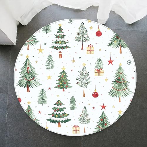 LinQton Runder Weihnachtsteppich, festlicher Xams-Baum, Lebkuchenmann, runder Teppich, rutschfeste Feiertags-Fußmatte, saisonale Dekoration für Wohnzimmer, Weihnachtsgeschenkidee (Farbe 1,150 x 150 cm von LinQton