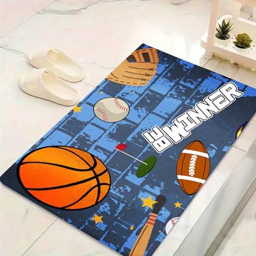 LinQton Sport-Fußmatte, Fußball-Basketball-Muster, Fußmatte, Graffiti-Stil, rutschfeste Eingangsmatten für Schlafzimmer, Wohnzimmer, Küche, Flur, Bad (Farbe 8,120 x 180 cm) von LinQton