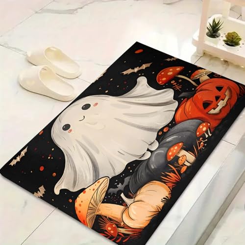 LinQton Totenkopf-Fußmatte, Halloween-Fußmatte, niedliches gruseliges Geistermuster, Willkommensmatte, waschbar, rutschfest, für Veranda, Party-Eingang, Halloween, Innen- und Außendekoration (90 x 150 LinQton Totenkopf-Fußmatte, Halloween-Fußmatte, niedliches gruseliges Geistermuster, Willkommensmatte, waschbar, rutschfest, für Veranda, Party-Eingang, Halloween, Innen- und Außendekoration (90 x 150 von LinQton