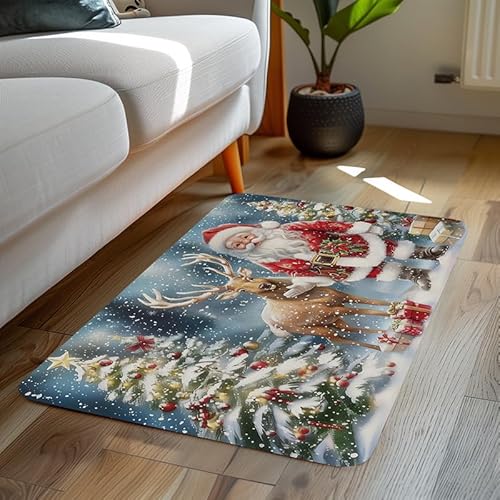 LinQton Weihnachts-Fußmatte, 60 x 90 cm, Weihnachtsmann, Schlitten, Rentier, Schneemann und Baum, rutschfeste Fußmatte für Haustür, Veranda-Dekor (Farbe 1,150 x 210 cm) von LinQton