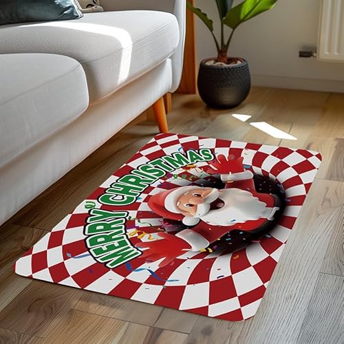 LinQton Weihnachts-Fußmatte, 60 x 90 cm, Weihnachtsmann, Schlitten, Rentier, Schneemann und Baum, rutschfeste Fußmatte für Haustür, Veranda-Dekor (Farbe 2,120 x 180 cm) von LinQton