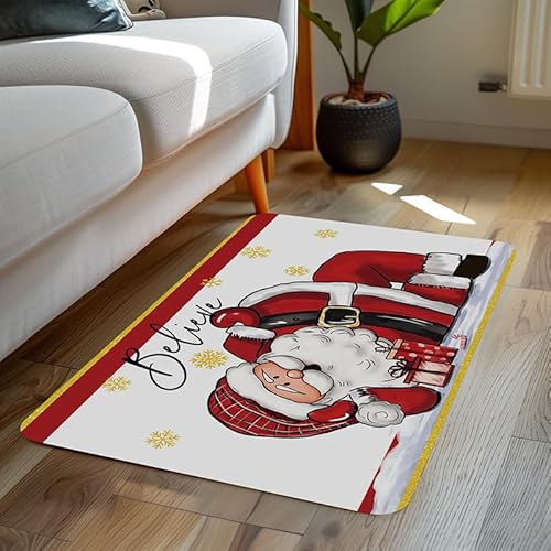 LinQton Weihnachts-Fußmatte, 60 x 90 cm, Weihnachtsmann, Schlitten, Rentier, Schneemann und Baum, rutschfeste Fußmatte für Haustür, Veranda-Dekor (Farbe 4,150 x 210 cm) von LinQton