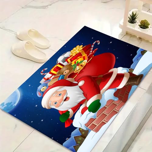 LinQton Weihnachts-Fußmatte, Weihnachtsmann, Schneemann, Baum und Frohe Weihnachten, für drinnen und draußen, Flur, Küche, Bad, Heimdekoration (150 x 210 cm, Farbe 3) von LinQton