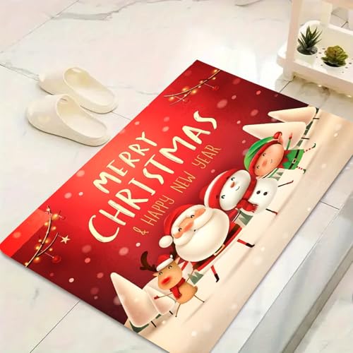 LinQton Weihnachts-Fußmatte, Weihnachtsmann, Schneemann, Baum und Frohe Weihnachten, für drinnen und draußen, Flur, Küche, Bad, Heimdekoration (150 x 210 cm, Farbe 5) von LinQton