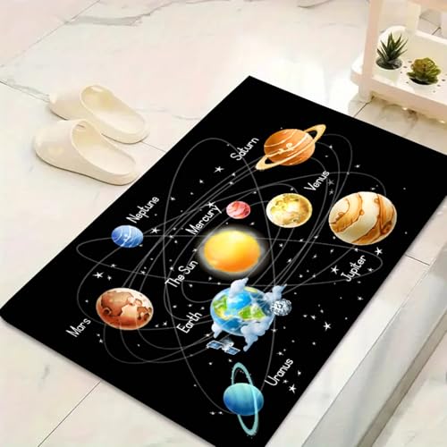 Sonnensystem-Fußmatte, Weltraum-Teppich, Kinder-Teppiche für Spielzimmer, pädagogischer Lernbereich, Teppich für Wohnzimmer, Schlafzimmer, Sonne und Planet, Galaxie-Weltraum-Design, rutschfeste von LinQton