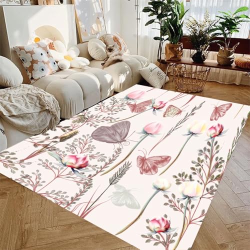 Teppich mit Schmetterlings-Blume, lila, rosa, romantisch, Sternenlicht, Schmetterling, Wohnzimmer, Fantasie, Schlafzimmer, rutschfest, Nachttisch, Fußmatte, Korridor, Bodenmatte (150 x 210 cm, Farbe 8 Teppich mit Schmetterlings-Blume, lila, rosa, romantisch, Sternenlicht, Schmetterling, Wohnzimmer, Fantasie, Schlafzimmer, rutschfest, Nachttisch, Fußmatte, Korridor, Bodenmatte (150 x 210 cm, Farbe 8 von LinQton