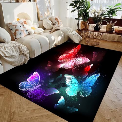 Teppich mit Schmetterlings-Blume, lila, rosa, romantisch, Sternenlicht, Schmetterling, Wohnzimmer, Fantasie, Schlafzimmer, rutschfest, Nachttisch, Fußmatte, Korridor, Bodenmatte (Farbe 2, 120 x 180 cm Teppich mit Schmetterlings-Blume, lila, rosa, romantisch, Sternenlicht, Schmetterling, Wohnzimmer, Fantasie, Schlafzimmer, rutschfest, Nachttisch, Fußmatte, Korridor, Bodenmatte (Farbe 2, 120 x 180 cm von LinQton