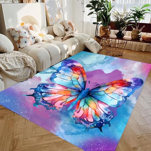 Teppich mit Schmetterlings-Blume, lila, rosa, romantisch, Sternenlicht, Schmetterling, Wohnzimmer, Fantasie, Schlafzimmer, rutschfest, Nachttisch, Fußmatte, Korridor, Bodenmatte (Farbe 3, 150 x 210 cm Teppich mit Schmetterlings-Blume, lila, rosa, romantisch, Sternenlicht, Schmetterling, Wohnzimmer, Fantasie, Schlafzimmer, rutschfest, Nachttisch, Fußmatte, Korridor, Bodenmatte (Farbe 3, 150 x 210 cm von LinQton