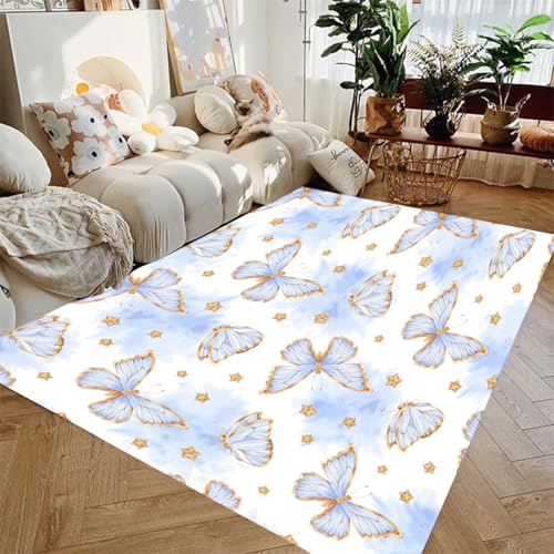 Teppich mit Schmetterlings-Blume, lila, rosa, romantisch, Sternenlicht, Schmetterling, Wohnzimmer, Fantasie, Schlafzimmer, rutschfest, Nachttisch, Fußmatte, Korridor, Bodenmatte (Farbe 7,90 x 150 cm) Teppich mit Schmetterlings-Blume, lila, rosa, romantisch, Sternenlicht, Schmetterling, Wohnzimmer, Fantasie, Schlafzimmer, rutschfest, Nachttisch, Fußmatte, Korridor, Bodenmatte (Farbe 7,90 x 150 cm) von LinQton