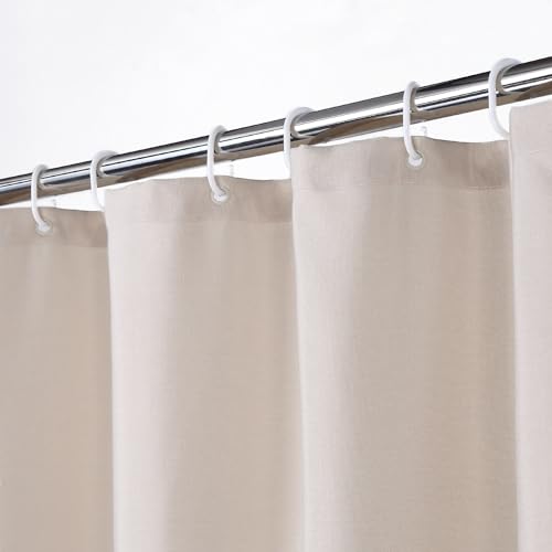 Flachs Leinen wie 240GSM Schwerer Duschvorhang für Badezimmer mit Haken Hotel Luxury Fabric Washable,Elfenbein,100x180 cm von LinTimes