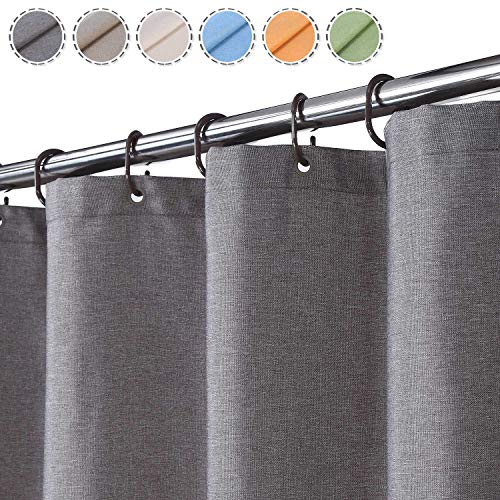 Flachs Leinen wie 240GSM Schwerer Duschvorhang für Badezimmer mit Haken Hotel Luxury Fabric Washable,Grau,120x180 cm von LinTimes