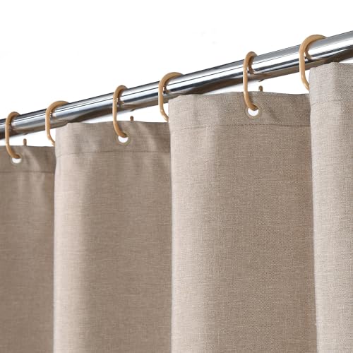 Flachs Leinen wie 240GSM Schwerer Stall Duschvorhang für Badezimmer mit Haken Hotel Luxus Stoff waschbar,Taupe,120x200 cm von LinTimes