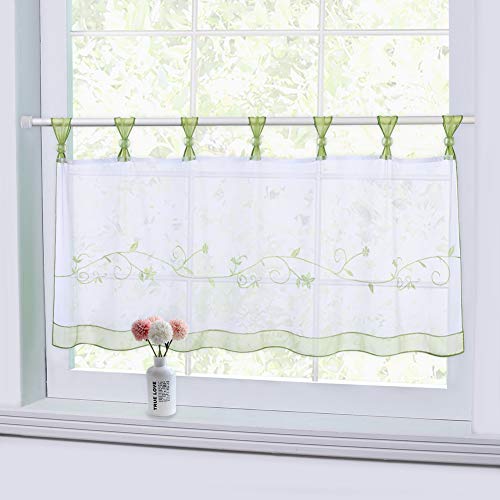 LinTimes Bistrogardine Voile Gardinen,Scheibengardine mit Stickerei kurz Vorhänge Dekoschal halbtransparente Halbfenster Küchenvorhänger, Grün, 45 * 90 cm LinTimes Bistrogardine Voile Gardinen,Scheibengardine mit Stickerei kurz Vorhänge Dekoschal halbtransparente Halbfenster Küchenvorhänger, Grün, 45 * 90 cm von LinTimes