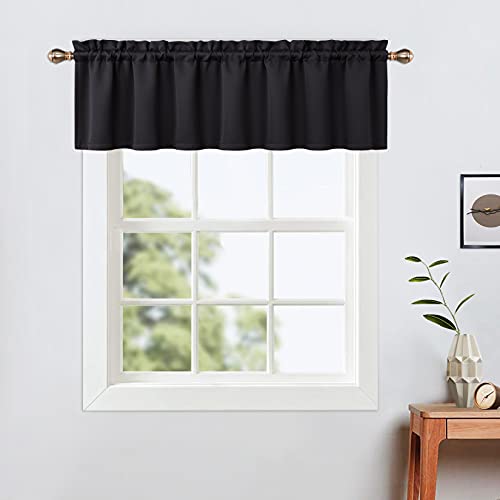 LinTimes Blackout Küchenvorhänge, Stangentasche Kurzer Verdunkelungsvorhang für kleine Fenster,Thermofenstervorhänge,132cmx38cm(52x15 inch),1 Stück Schwarz von LinTimes