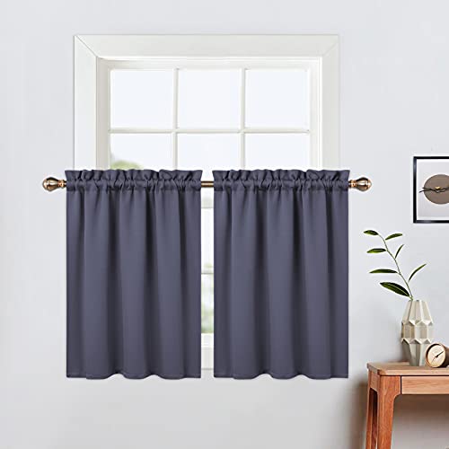 LinTimes Blackout Küchenvorhänge, Stangentasche Kurzer Verdunkelungsvorhang für kleine Fenster,Thermofenstervorhänge,66cmx76cm(26x30 inch),2 er Set Dunkelgrau von LinTimes