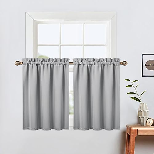 LinTimes Blackout Küchenvorhänge, Stangentasche Kurzer Verdunkelungsvorhang für kleine Fenster,Thermofenstervorhänge,66cmx76cm(26x30 inch),2 er Set Hellgrau von LinTimes