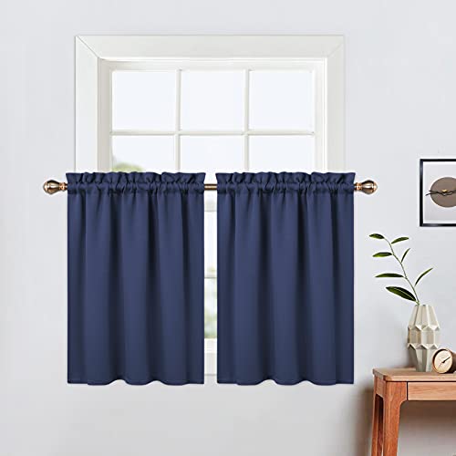 LinTimes Blackout Küchenvorhänge, Stangentasche Kurzer Verdunkelungsvorhang für kleine Fenster,Thermofenstervorhänge,66cmx76cm(26x30 inch),2 er Set Navy Blau von LinTimes