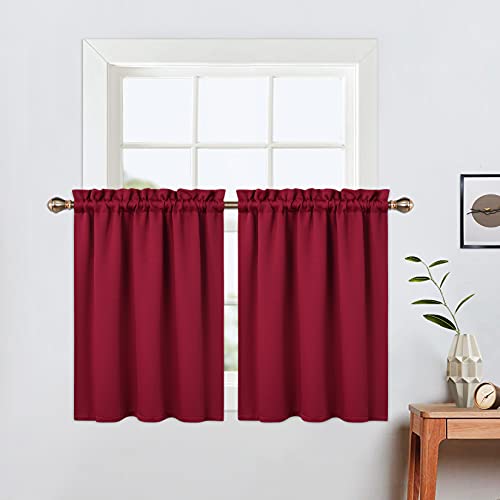 LinTimes Blackout Küchenvorhänge, Stangentasche Kurzer Verdunkelungsvorhang für kleine Fenster,Thermofenstervorhänge,66cmx76cm(26x30 inch),2 er Set Rotwein von LinTimes