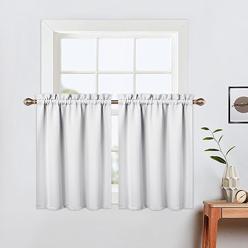 LinTimes Blackout Küchenvorhänge, Stangentasche Kurzer Verdunkelungsvorhang für kleine Fenster,Thermofenstervorhänge,66cmx76cm(26x30 inch),2 er Set Weiß von LinTimes