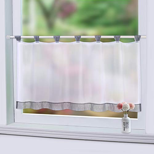 LinTimes Cafe Vorhang Fenster Tier Vorhang, Semi Sheer Vorhang Fenster Behandlung Registerkarte Top Voile Fenstervorhang, Tier Half Fenstervorhänge für Küche Badezimmer Wohnzimmer, grau, 45 * 90 cm von LinTimes