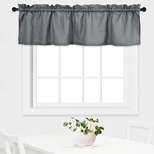 LinTimes Curtain Valance, wasserdichter, waffelgewebter, strukturierter Volant für Bad-Kurzfenstervorhänge, auf Stangentaschen zugeschnittene Kitchen Valance Cafe-Vorhänge - 60 "x 15", Grau, Einteilig von LinTimes