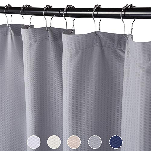 LinTimes Grau Waffel Duschvorhang,Stoff Textil Wasserdicht Badewanne Vorhang Schwerer Shower Curtain Badezimmer,182x182cm,Weiß von LinTimes