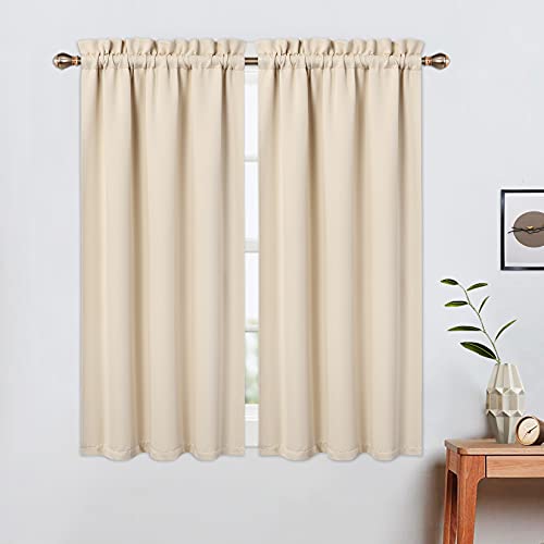 LinTimes Halbe Verdunkelungsvorhänge,Geräuschreduzierung Moderne Half Cafe Küchenvorhänge Kurzer Vorhang Jalousien für kleine Fenster 66cmx114cm(26x45 inch),2 er Set Beige von LinTimes