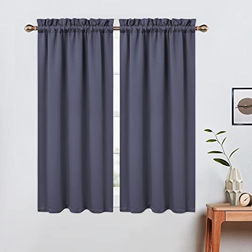 LinTimes Halbe Verdunkelungsvorhänge,Geräuschreduzierung Moderne Half Cafe Küchenvorhänge Kurzer Vorhang Jalousien für kleine Fenster 66cmx114cm(26x45 inch),2 er Set Dunkelgrau von LinTimes