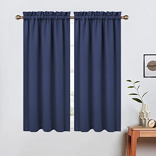 LinTimes Halbe Verdunkelungsvorhänge,Geräuschreduzierung Moderne Half Cafe Küchenvorhänge Kurzer Vorhang Jalousien für kleine Fenster 66cmx114cm(26x45 inch),2 er Set Navy Blau von LinTimes