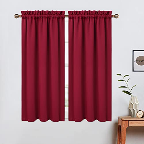 LinTimes Halbe Verdunkelungsvorhänge,Geräuschreduzierung Moderne Half Cafe Küchenvorhänge Kurzer Vorhang Jalousien für kleine Fenster 66cmx114cm(26x45 inch),2 er Set Rotwein von LinTimes