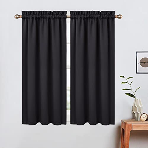 LinTimes Halbe Verdunkelungsvorhänge,Geräuschreduzierung Moderne Half Cafe Küchenvorhänge Kurzer Vorhang Jalousien für kleine Fenster 66cmx114cm(26x45 inch),2 er Set Schwarz von LinTimes