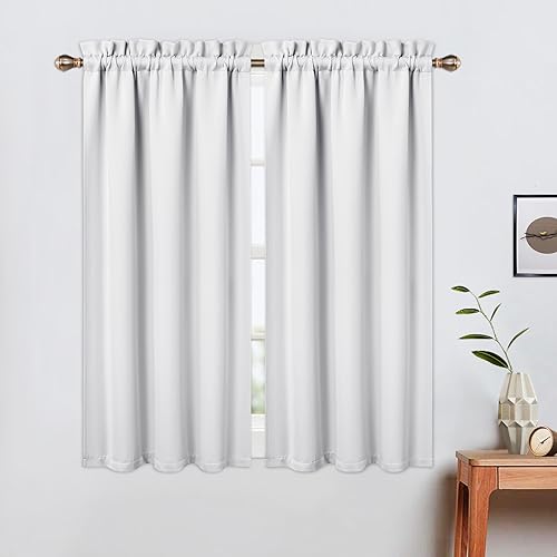 LinTimes Halbe Verdunkelungsvorhänge,Geräuschreduzierung Moderne Half Cafe Küchenvorhänge Kurzer Vorhang Jalousien für kleine Fenster 66cmx114cm(26x45 inch),2 er Set Weiß von LinTimes