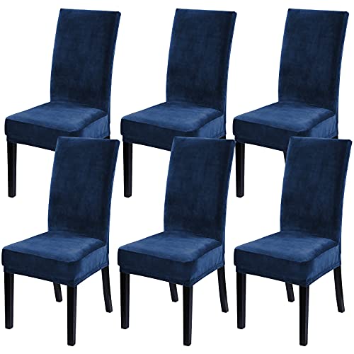 LinTimes Hotelqualität Hussen Samt Stuhl Protector Sitzbezüge für Esszimmer Hochzeitsbankett Party Dekoration Schonbezug Weicher Dicker Vollsamtstoff Waschbar, 6er Set Peacock Navy blau von LinTimes